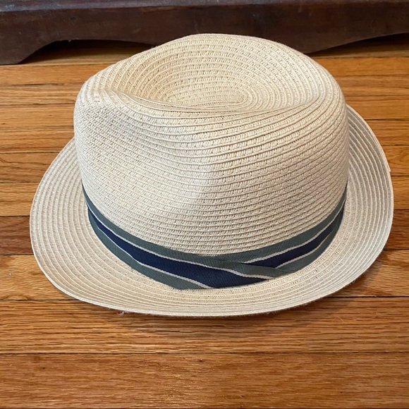 Woven Fedora Hat with Striped Accent Band, 90s Vintage Beach Travel Boho